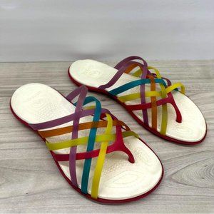 Women’s Crocs Huarache Rainbow Strappy Sandal Flip-Flops Thongs Size 7